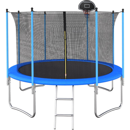 10 FT Trampoline with Basketball Hoop, SEGMART Upgraded Kids Outdoor Trampoline with Enclosure Net, Ladder, Heavy Duty Backyard Round Recreational Trampoline for Kids Adults Indoor Outdoor