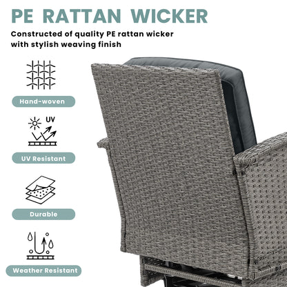 3pcs Patio Furniture Set on Sale, Rattan Outdoor Conversation Set of 2, Patio Bistro Set w/ 360° Swivel Rocking Chairs & Table, Gray Thickened Cushions