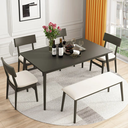 6 Piece Dining Table Set, Modern Home Dining Set with Table, Bench & 4 Cushioned Chairs, Wood Rectangular Table and Chair Set, Kitchen Table Set for Dining Room - Espresso