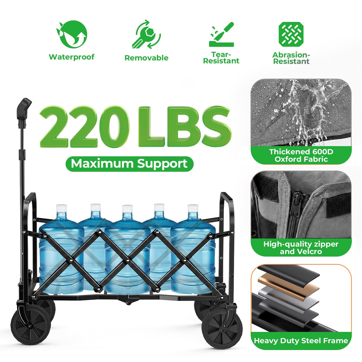Collapsible Wagon with Wheels,Segmart Folding Wagon Cart All Terrain,Heavy Duty Garden Carts with Adjustable Handle,Utility Wagon for Outdoor Sports,Camping Shopping Fishing