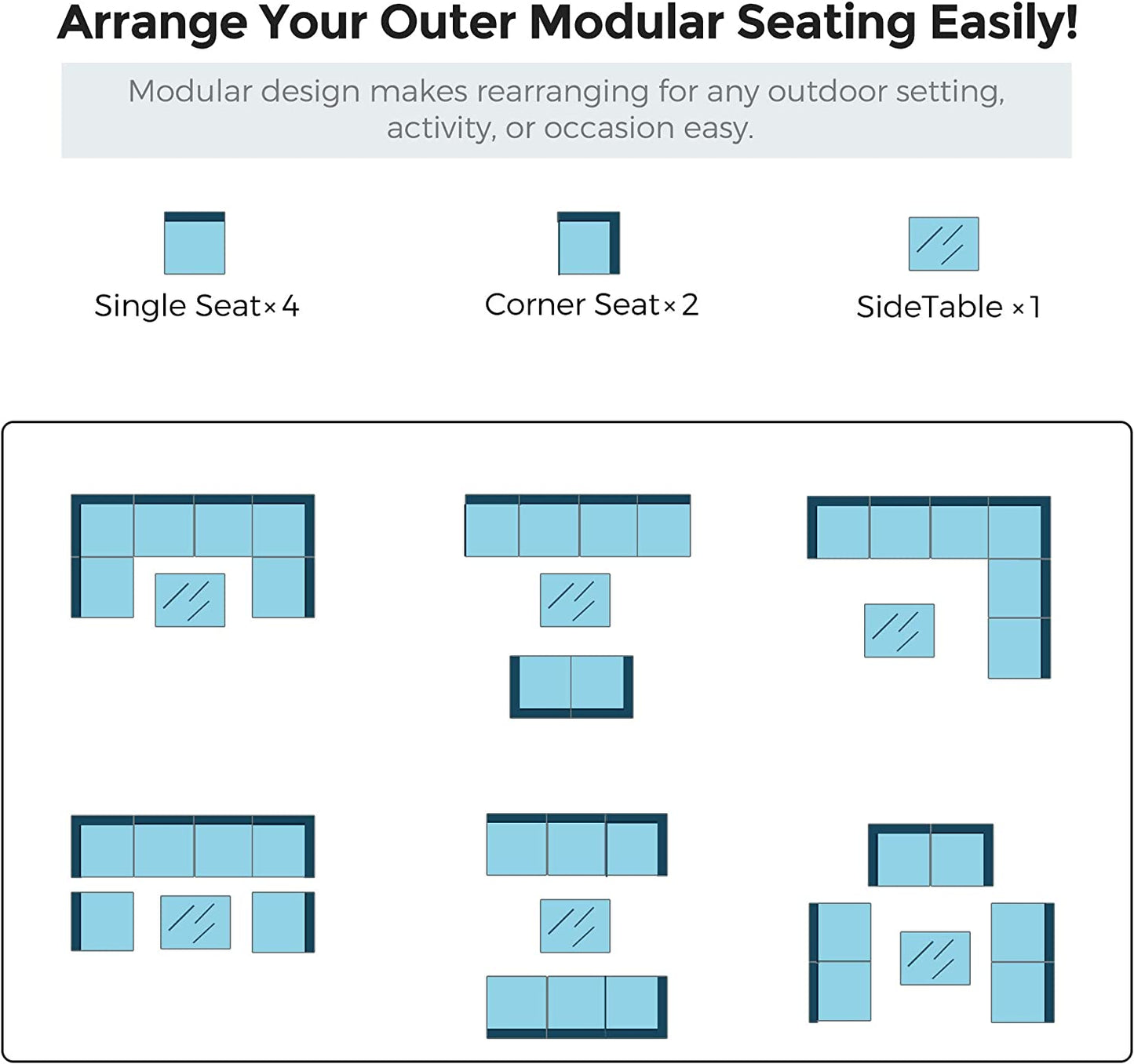 Patio Outdoor Furniture Sets, 7 Pieces All-Weather Rattan Sectional Sofa with Tea Table & Cushions, PE Rattan Wicker Sofa Couch Conversation Set for Garden Backyard Poolside