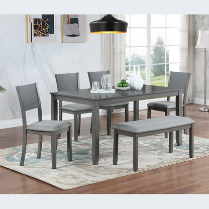 6 Piece Dining Table Set, Modern Home Dining Set with Table, Bench & 4 Cushioned Chairs, Wood Rectangular Table and Chair Set, Kitchen Table Set for Dining Room - Espresso