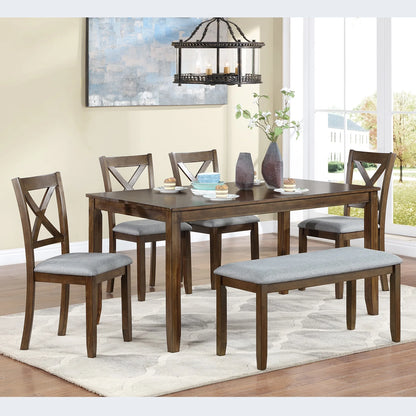 6 Piece Dining Table Set, Modern Home Dining Set with Table, Bench & 4 Cushioned Chairs, Wood Rectangular Table and Chair Set, Kitchen Table Set for Dining Room - Espresso