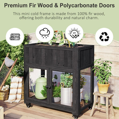 Segmart Raised Wood Greenhouse Outdoor/Indoor,Herb Garden Above Ground Cold Frame with Legs,Mini Garden Bed On Wheels Patio for Vegetable herb