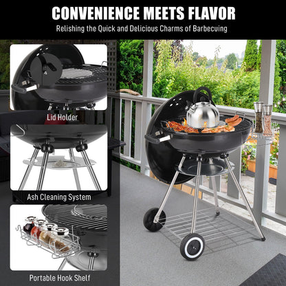 Segmart 28" Portable Charcoal Grill with Wheels, Outdoor Barbecue Kettle Grill for Camping, Tailgating, Backyard BBQ,Adjustable Vents, Removable Ash Catcher