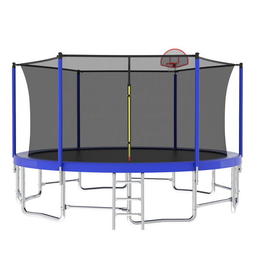 Segmart Upgraded Round Recreational Trampoline with Enclosure Net and Ladder Trampoline, Blue, 16 ft
