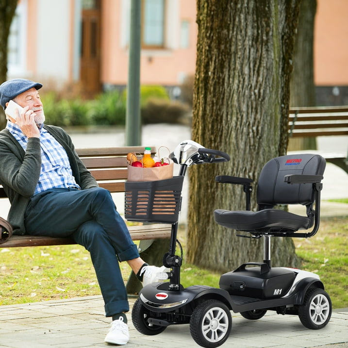 Outdoor Mobility Scooter for Senior, Heavy Duty Electric Scooters with 4 Wheel, Sliding Swivel Seat with Flip-Up Armrests for Adults, Easy Assembly, 300lbs, Chrome, SS202