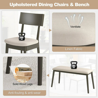 SEGMART 6 Piece Dining Table Set, Modern Home Dining Set with Table, Bench & 4 Cushioned Chairs, Wood Rectangular Table and Chair Set, Kitchen Table Set for Dining Room, Gray