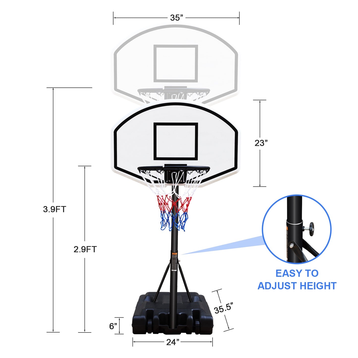 Swimming Pool Basketball Hoop, 3.1ft to 4.7ft Height-Adjustable Poolside Basketball Goal with 36" Backboard for Indoor Outdoor Use , Portable Poolside Basketball Hoop System for Adults & Kids