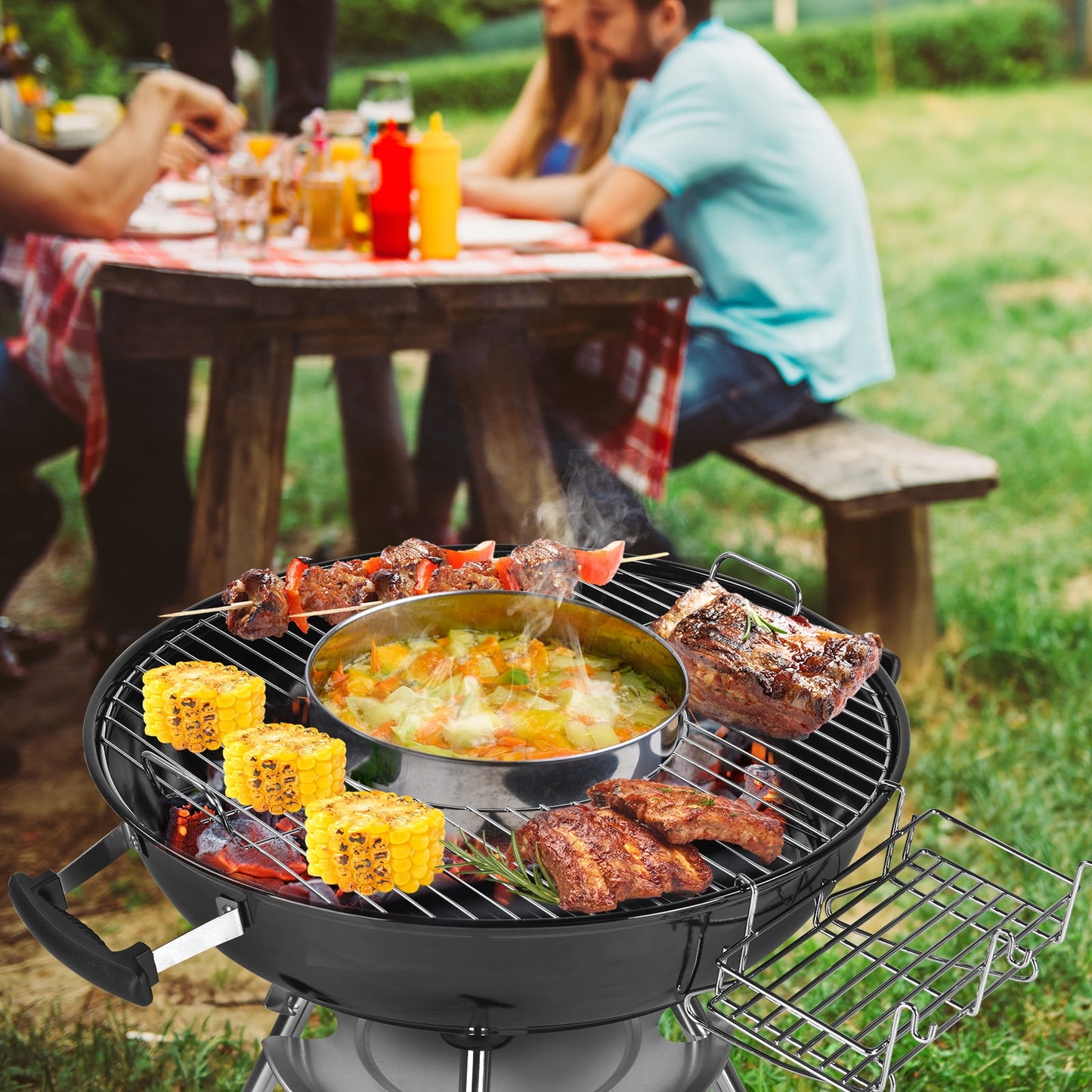 Segmart 28" Portable Charcoal Grill with Wheels, Outdoor Barbecue Kettle Grill for Camping, Tailgating, Backyard BBQ,Adjustable Vents, Removable Ash Catcher