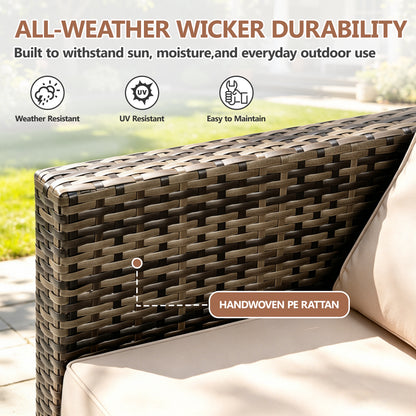 Patio Outdoor Furniture Sets, 7 Pieces All-Weather Rattan Sectional Sofa with Tea Table & Cushions, PE Rattan Wicker Sofa Couch Conversation Set for Garden Backyard Poolside