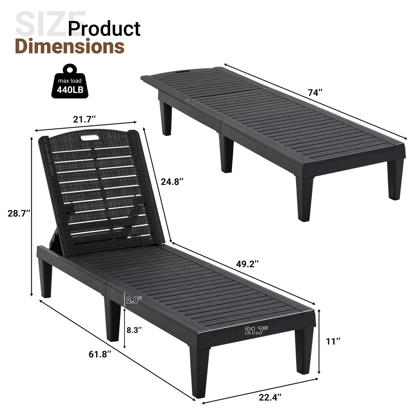 Segmart Chaise Lounge Set of 2 with Adjustable Backrest, Resin Recliner, 440 lbs