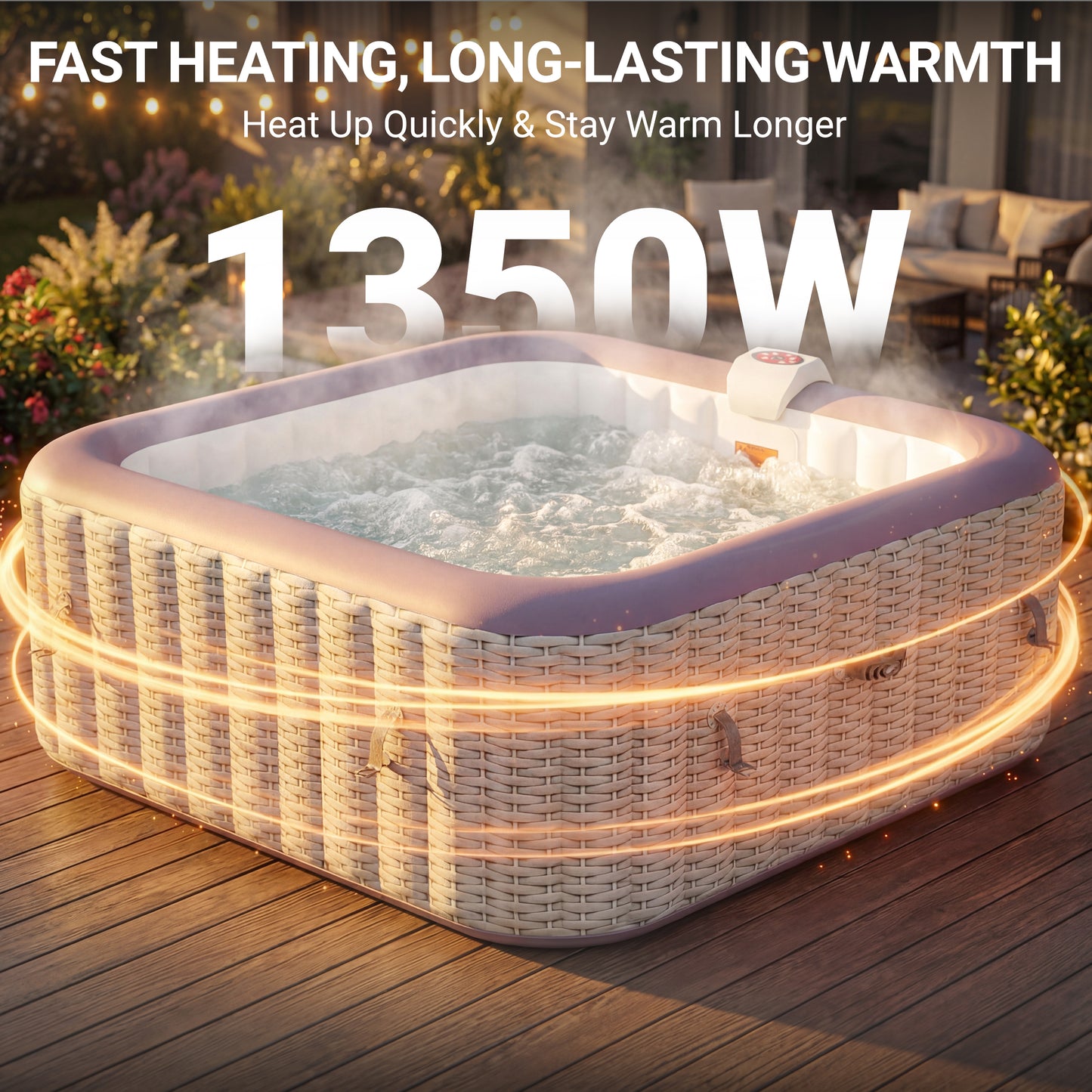 Segmart Inflatable Hot Tub for 4-6 People, Portable Outdoor Spa w/Built-in Pump, Home Spa Tub w/ 130 Bubble Jets, Heating & Filtration System, Includes Cover, Ground Mat & 2 Cup Holders