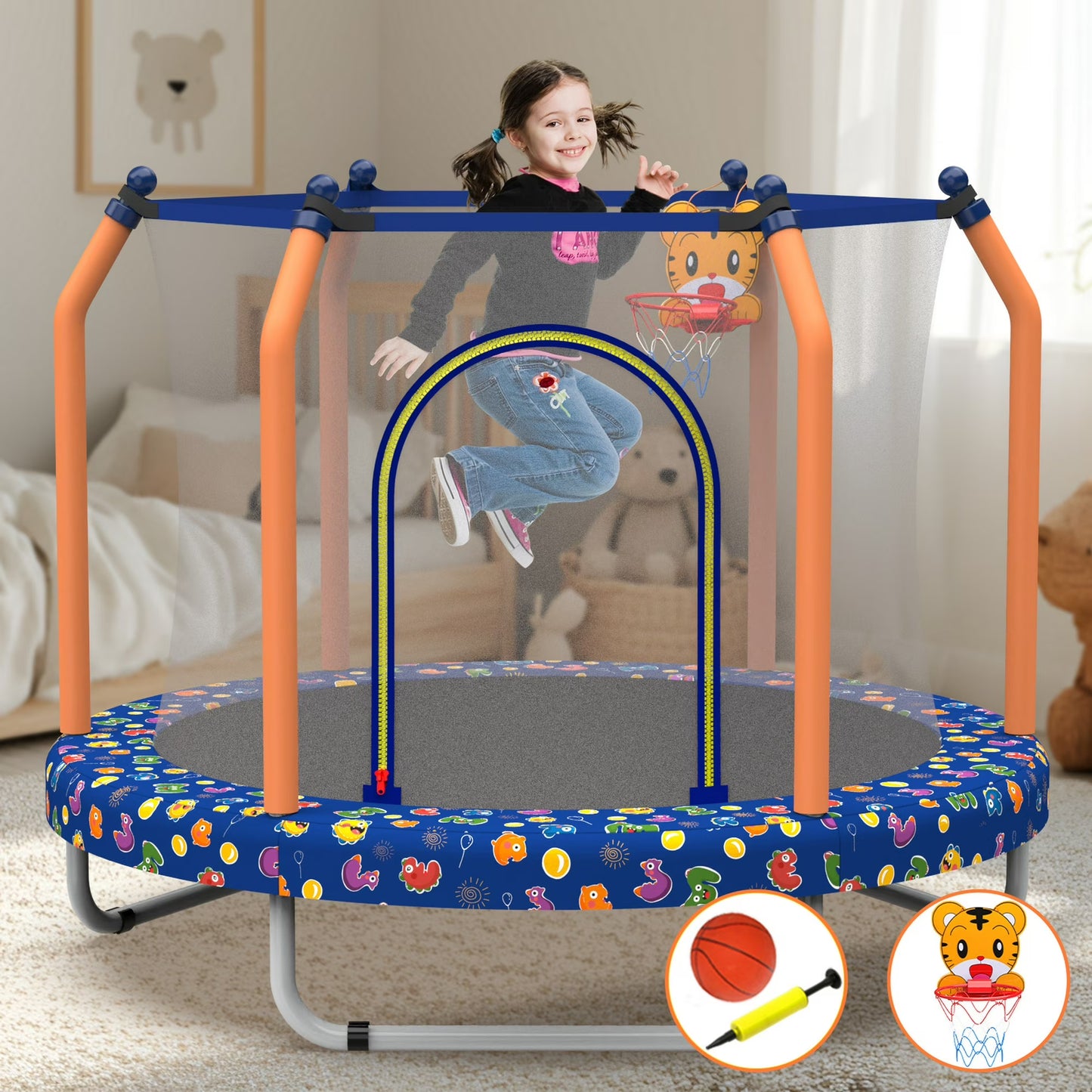 55'' Toddler Trampoline for Kids, SEGMART Kids Trampoline with Enclosure Net and Balls, Indoor Outdoor Mini Small Trampoline Birthday Gifts for Boy and Girls Age 3 Months and up