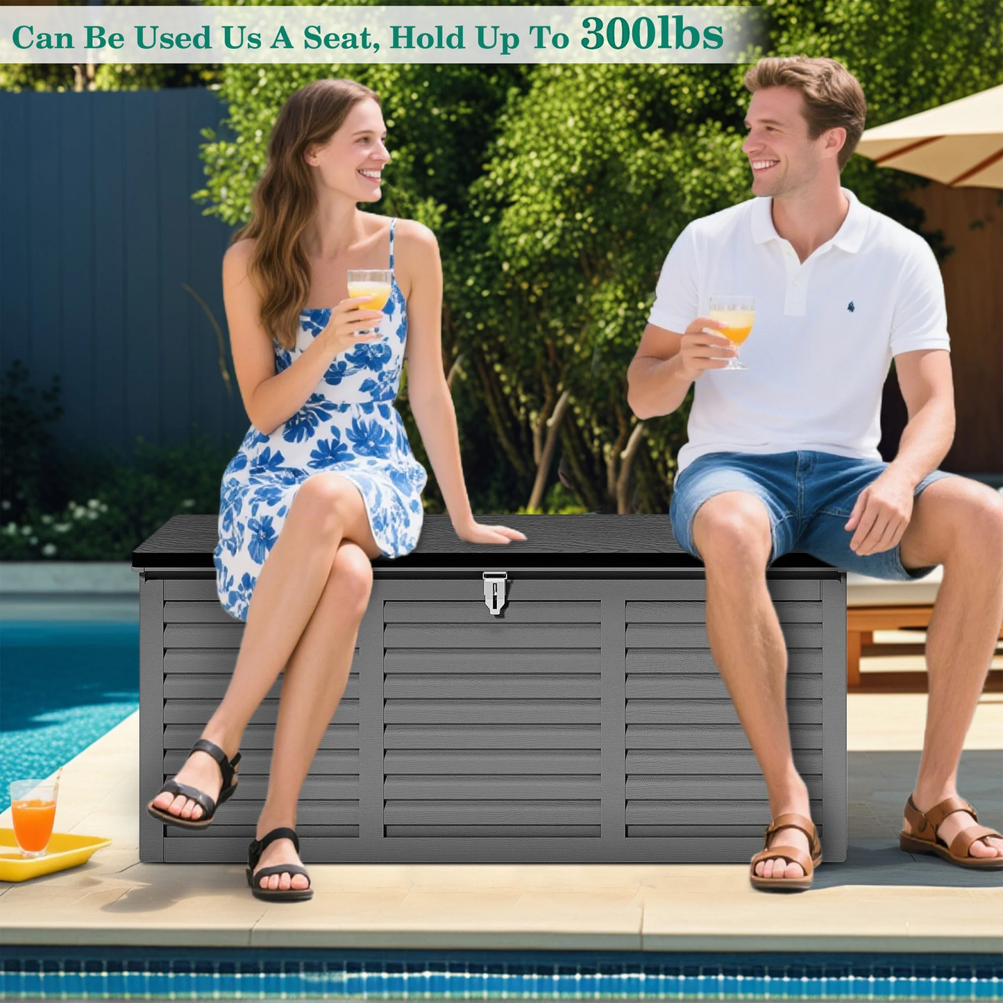 Segmart 130 Gallon Resin Deck Box with Lockable Lid, Waterproof Outdoor Storage Box, Gray