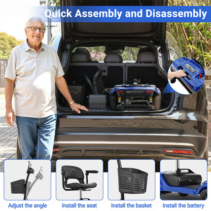SEGMART Folding Mobility Scooter for Elderly,4 Wheel All Terrain Motorized Scooter with Detachable Basket and Control Panel for Seniors Adult