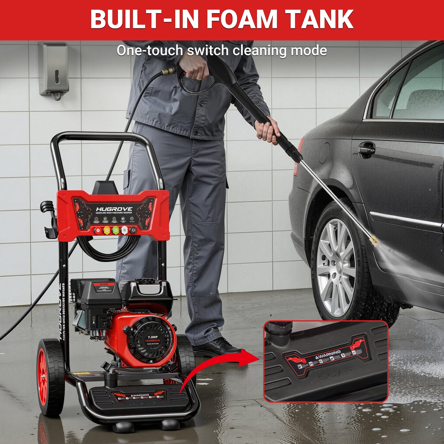 3600PSI Pressure Washer Gas Powered, 210CC Power Washer with 2.6GPM Pump, Portable Water Pressure Washer W/5 Nozzles, Built-in Foam Cannon