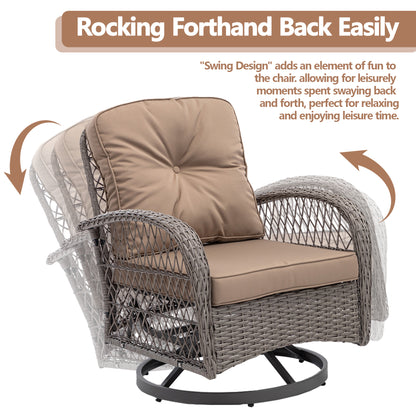 Segmart 3 Pieces Patio Furniture Set, Rattan 360° Swivel Gliders Rocker for Porch Balcony, Outdoor Patio Bistro Set with Khaki Thickened Cushions, Side Table