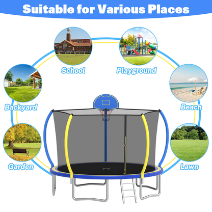 Segmart 12FT Trampoline with Enclosure Net & Basketball Hoop, Heavy Duty