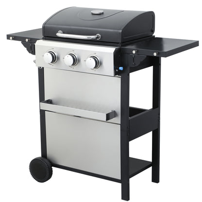 Segmart 3 Burner BBQ Propane Gas Grill, Stainless Steel 25,650 BTU Patio Garden Barbecue Grill with Folding Side Tables, Hanging Basket & Thermometer, Perfect for Camping, Outdoor Cooking