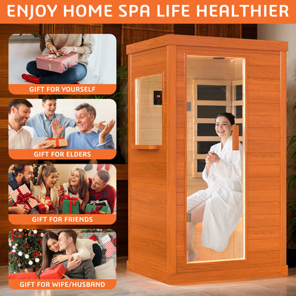 Segmart Home Sauna, Far Infrared Sauna for 1 Person, 900W Low EMF Infrared Okoume Wood Sauna with Tablet Stand, Bluetooth Speakers, Ambient Lights, Time and Temp Adjustable