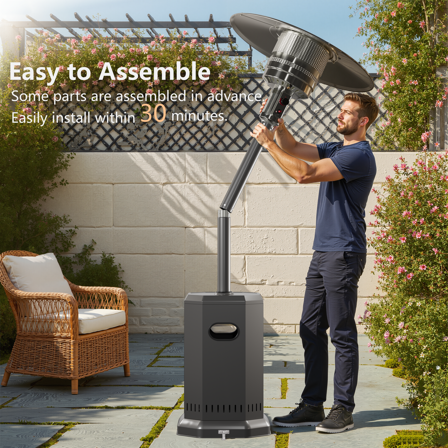 50,000 BTU Propane Patio Heater, Outdoor Heater with Table Design, Double-Layer Stainless Steel Burner, and Wheels, Portable Heater for Home and Commercial