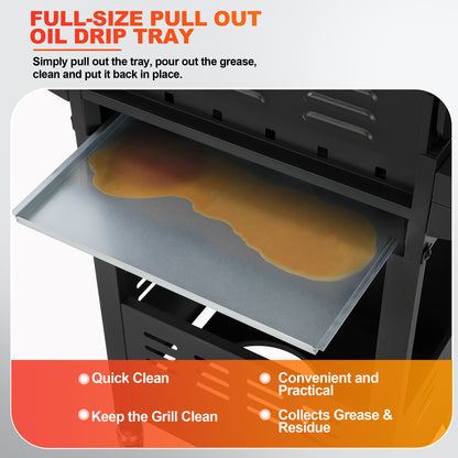 3-Burner Propane Gas Grill with Side Burner, Gas BBQ Grill with Thermometer, Bottle Opener, and Tool Hooks, 40000 BTU Output, Fit for Patio Camping Outdoor Cooking