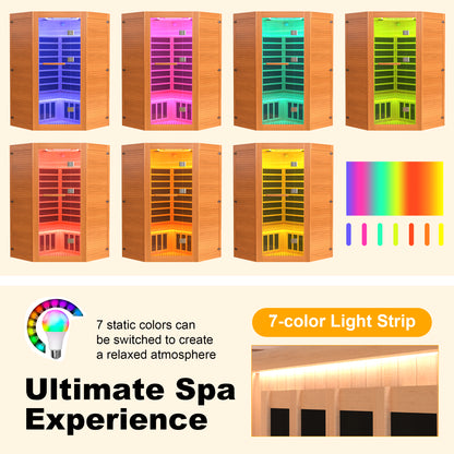 Segmart 2-3 Person Home Sauna, Far Infrared Sauna, 2180W Low EMF Infrared Hemlock Wood Sauna with Tablet Stand, Cup Holder, Bluetooth Speakers, 7 Color Ambient LED Strips & Beauty Light