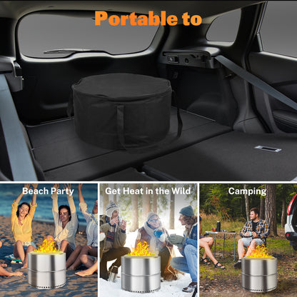 19 Inch Smokeless Fire Pit, Portable Fire Pit with Carry Bag, Low Smoke Firepit for Outside, Bonfire Fire Pit with Removable Ash Pan, Wood Burning Fire Pits for Camping Backyard Patio Garden Picnic