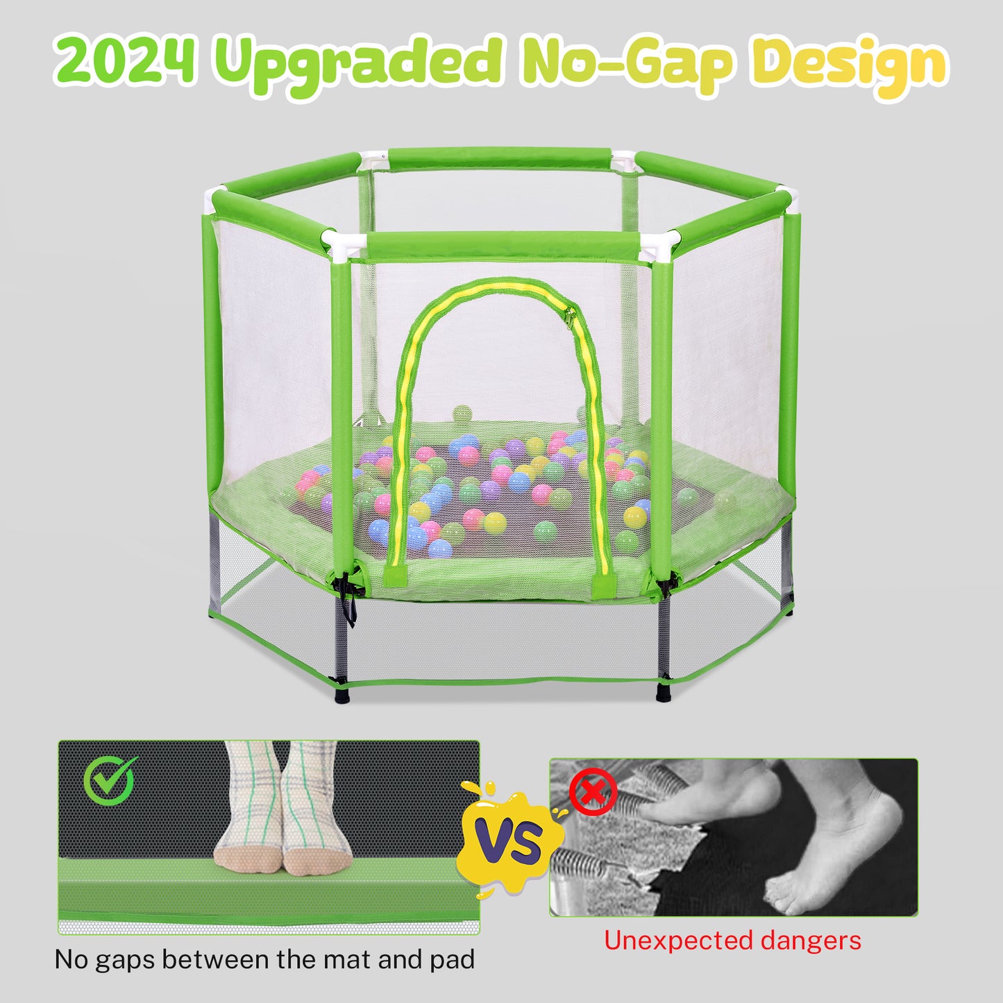 55'' Toddler Trampoline for Kids, SEGMART Kids Trampoline with Enclosure Net and Balls, Indoor Outdoor Mini Small Trampoline Birthday Gifts for Boy and Girls Age 3 Months and up, Green