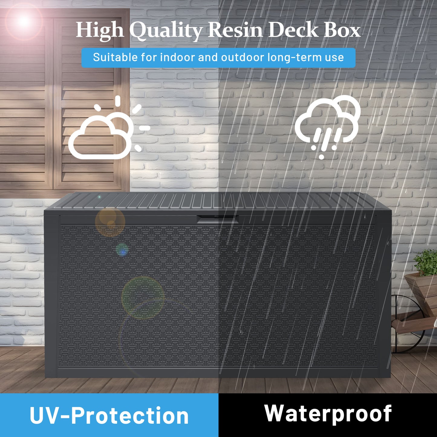 90 Gallon Outdoor Storage Box, Multi-function Deck Box for Organization & Storage, And As a Bench, Waterproof Outdoor Storage Container for Patio Cushions, Gardening Tools, Pool Supplies - Gray