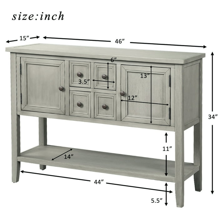Console Table with 4 Storage Drawers,Storage Vintage Wood Buffet Sideboard Desk with 2 Cabinets and Bottom Shelf, Retro Entryway Table Cupboard for Living Room, Foyer, Hallway