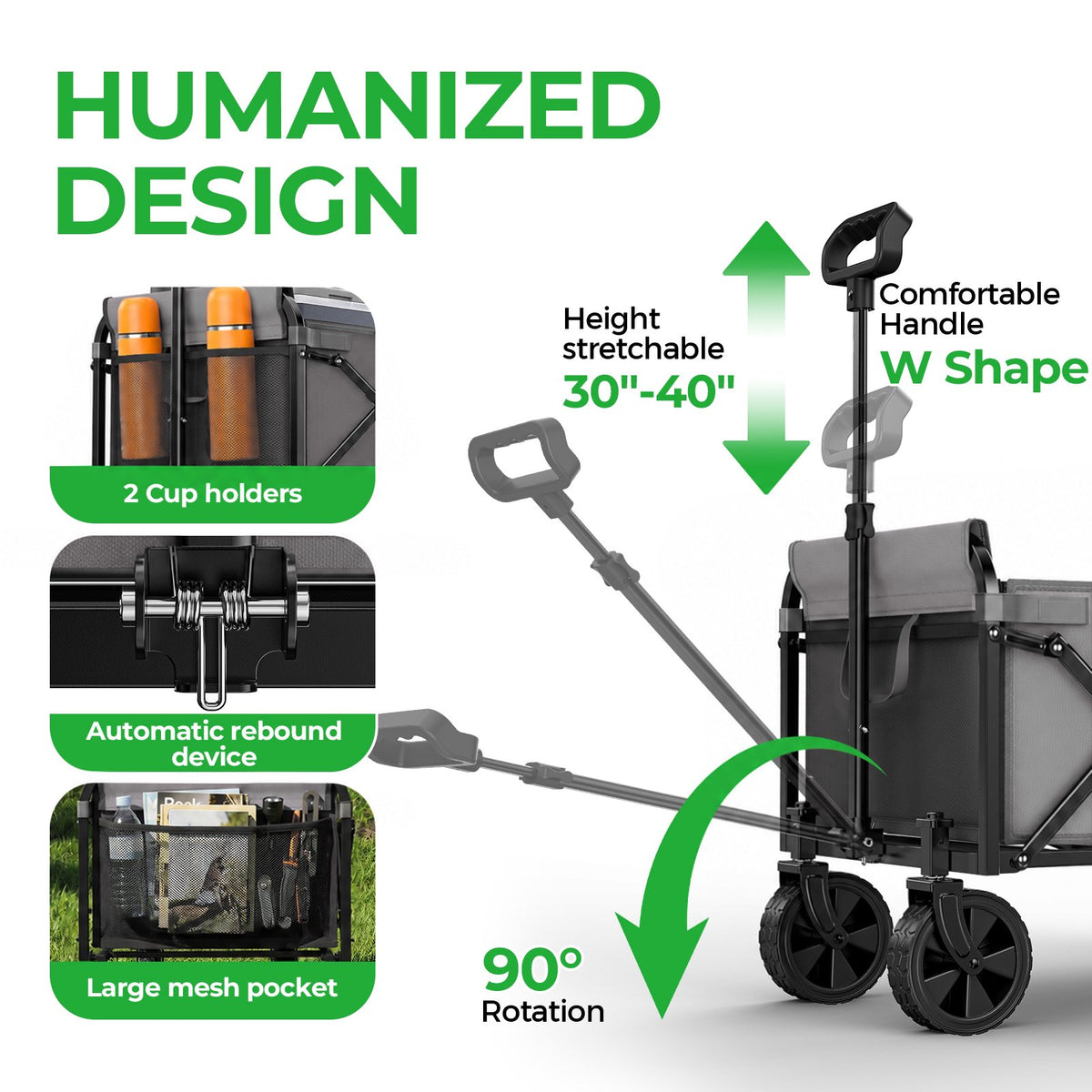 Collapsible Wagon with Wheels,Segmart Folding Wagon Cart All Terrain,Heavy Duty Garden Carts with Adjustable Handle,Utility Wagon for Outdoor Sports,Camping Shopping Fishing