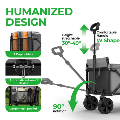 Collapsible Wagon with Wheels,Segmart Folding Wagon Cart All Terrain,Heavy Duty Garden Carts with Adjustable Handle,Utility Wagon for Outdoor Sports,Camping Shopping Fishing