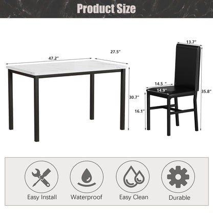 Kitchen Table and 4 Chairs Set, Metal Kitchen Table Sets Faux Marble Rectangular Breakfast Table w/Metal Legs & Black Finish Frame, Dining Table Sets for an Apartment Breakfast, SS1268