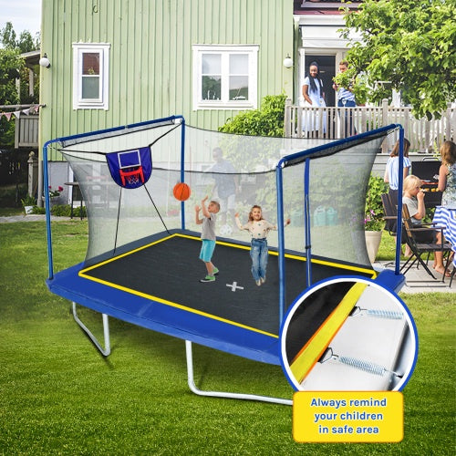 Large Rectangle Trampoline for Kids and Adults, 1600LBS Weight Capacity Recreational Trampoline with Enclosure Net, Basketball Hoop, Segmart Galvanized Heavy Duty Outdoor Trampolines for Patio Garden