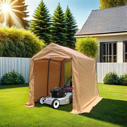 7x8 ft Canopy, SEGMART Heavy Duty Shed with 2 Roll up Zipper Doors, Vents, Waterproof Car Port Canopy Tent with Steel Frame, Portable Carport Canopy, Car tent, Carport for Car Truck Boat,Brwon