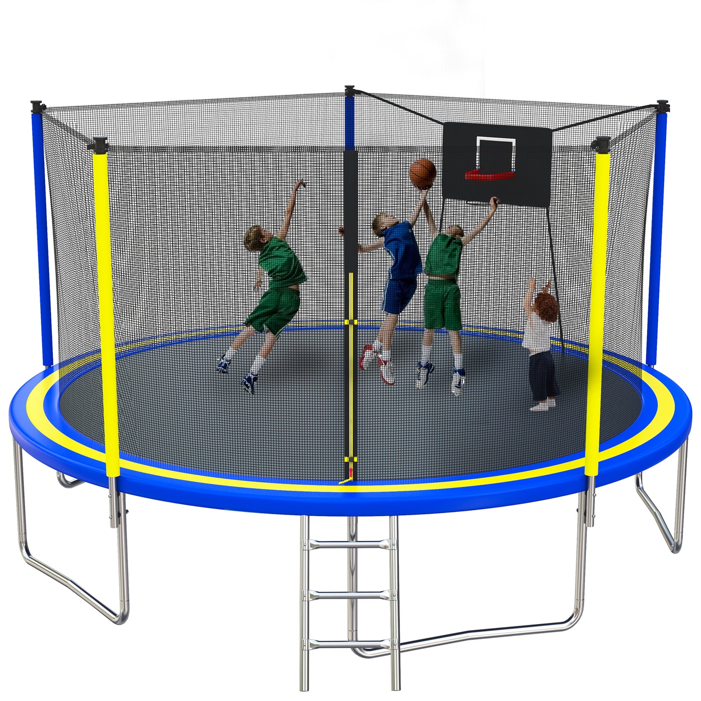 14FT Trampoline for Adults Kids, SEGMART Upgraded Round Recreational Trampoline with Basketball Hoop, Outdoor Heavy Duty Backyard Trampoline with Enclosure Net for Indoor Outdoor Backyard, Blue