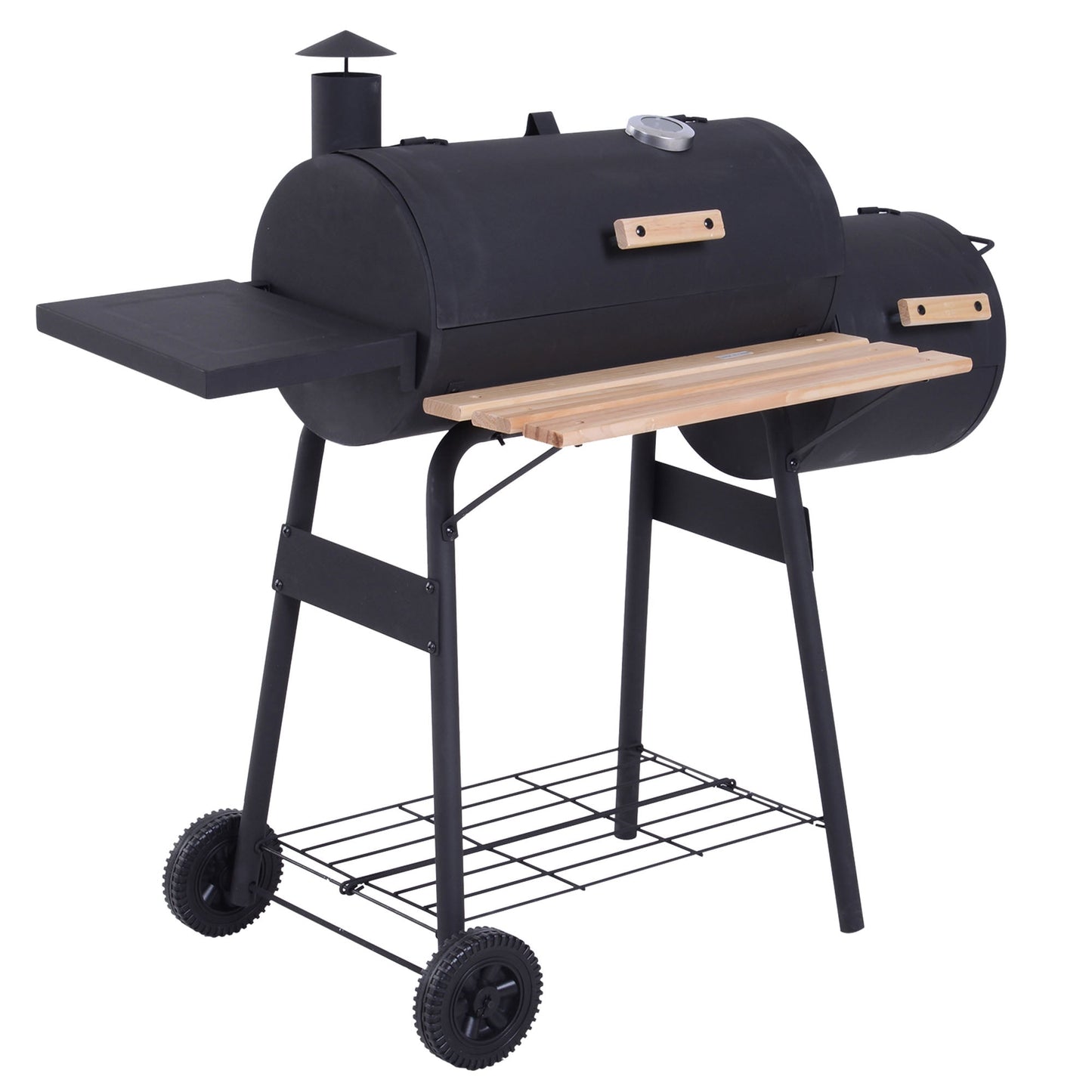 8-in-1 Charcoal BBQ Grills, 30'' Portable Barrel Charcoal Grill Smoker, Outdoor Stainless Steel BBQ Grill Cooking with Temperature Gauge, Metal Grates and 2 wheels for Patio, Porch, Picnic, SS1048