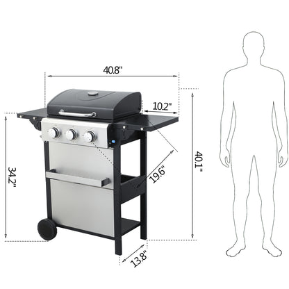 Segmart 3 Burner BBQ Propane Gas Grill, Stainless Steel 25,650 BTU Patio Garden Barbecue Grill with Folding Side Tables, Hanging Basket & Thermometer, Perfect for Camping, Outdoor Cooking