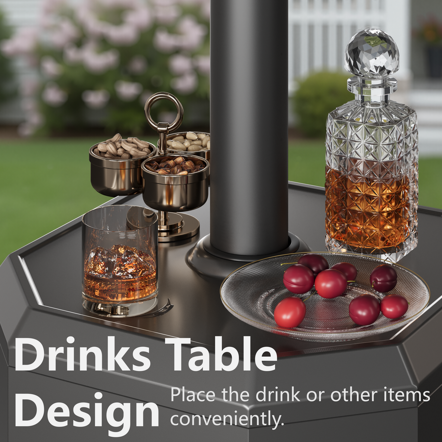 50,000 BTU Propane Patio Heater, Outdoor Heater with Table Design, Double-Layer Stainless Steel Burner, and Wheels, Portable Heater for Home and Commercial