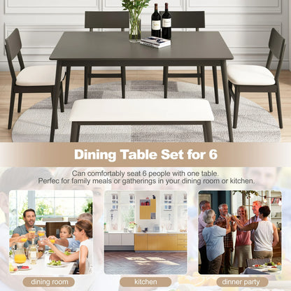 SEGMART 6 Piece Dining Table Set, Modern Home Dining Set with Table, Bench & 4 Cushioned Chairs, Wood Rectangular Table and Chair Set, Kitchen Table Set for Dining Room, Gray