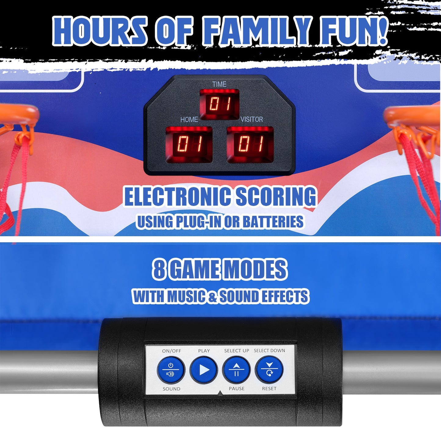 Foldable Electronic Basketball Arcade Game for Kids Adults, SEGMART Indoor Outdoor Dual Shot Electronic Basketball Hoop Arcade Game with 6 Balls, 8 Modes, LED Scorer, Air Pump, Battery Powered, Blue