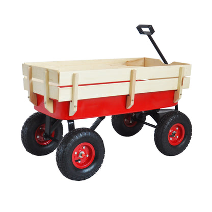 Wagon Cart for Kids, Heavy Duty Outdoor Utility Wagon with Wooden Panels, All-Terrain Beach Cart with 10" Rubber Wheels, Pull-Along Toy Wagon for Beach, Garden, Camping, 330 lbs Capacity, L1070