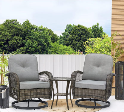 Segmart 3 Pieces Outdoor Patio Conversation Chairs FurnitureSet, PE Wicker Rattan Front Porch Bistro Conversation Furniture Set with Cushions Outside & Coffee Table, 275 LBS, Grey
