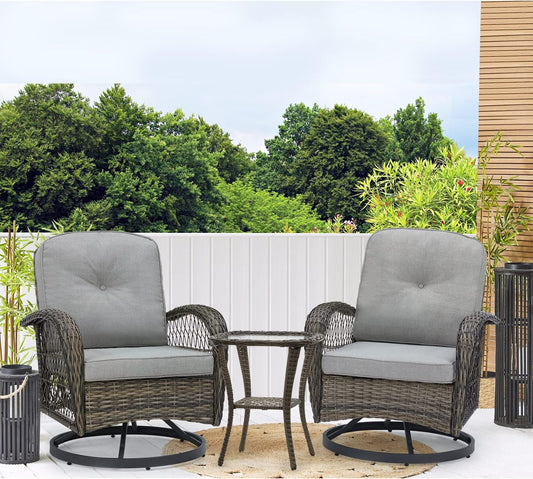 Segmart 3 Pieces Outdoor Patio Conversation Chairs FurnitureSet, PE Wicker Rattan Front Porch Bistro Conversation Furniture Set with Cushions Outside & Coffee Table, 275 LBS, Grey