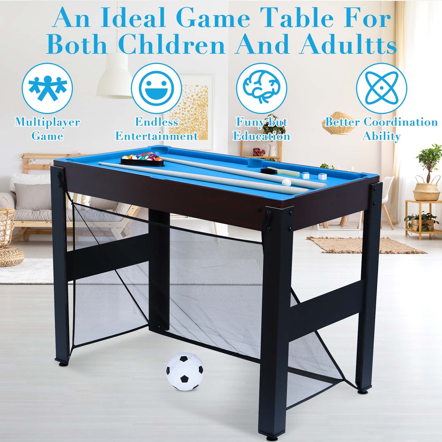 48'' 16 in 1 Multi Game Table, Combo Game Table Set for Game Room, Multifunctional Game Table with Bow, Arrow, Basketball, Football, Hockey, Foosball, Shuffleboard, Ping Pong, Chess, Checkers, Bowling