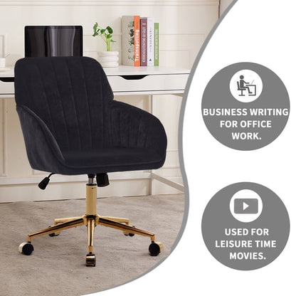 Office Chair with Memory Foam,Adjustable Swivel Desk Chair, Velvet Upholstered, Supportive Backrest for Home Office & Bedroom