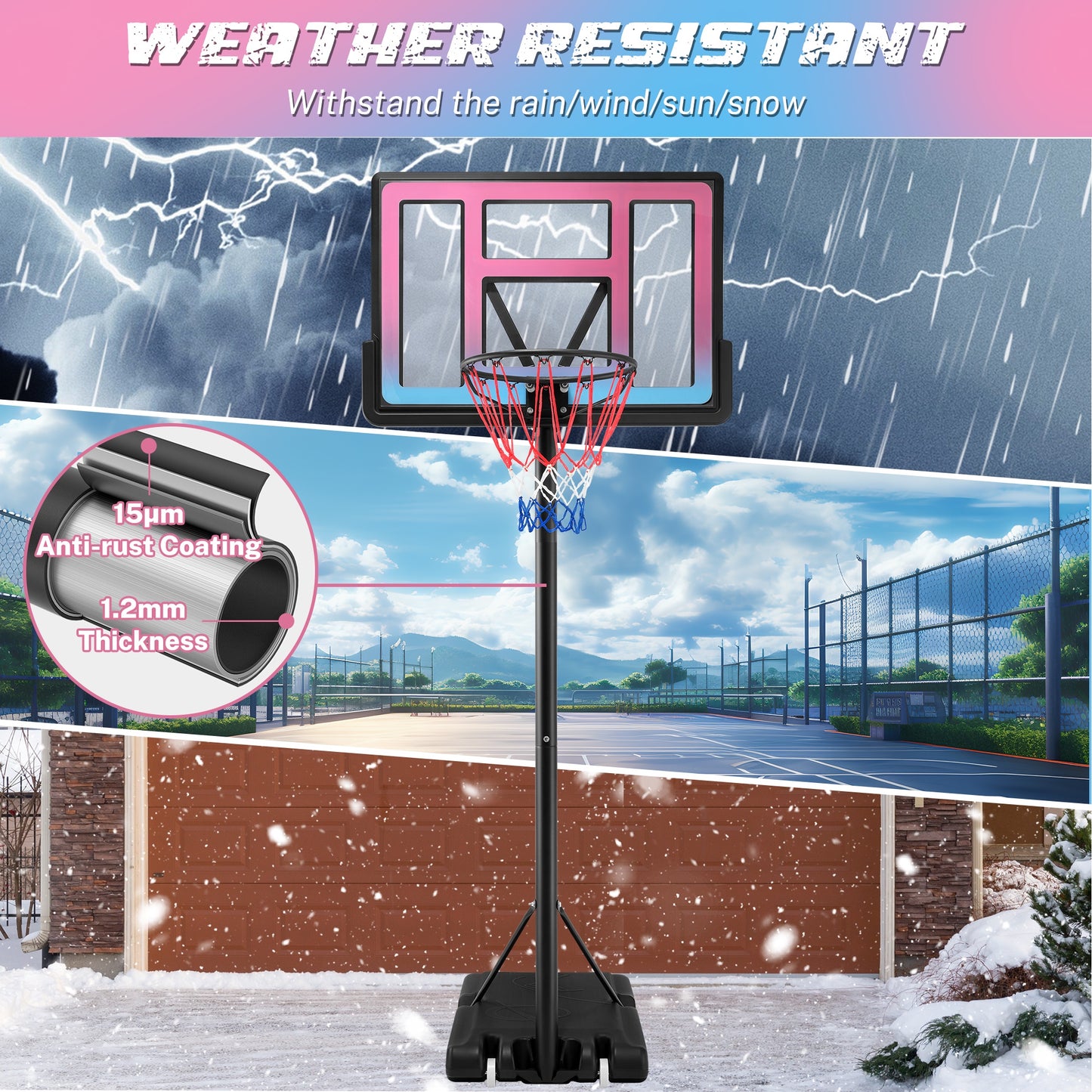 44 inch Outdoor Basketball Hoop Stand for Adults, SEGMART 4.9FT-10FT Height Adjustable Portable