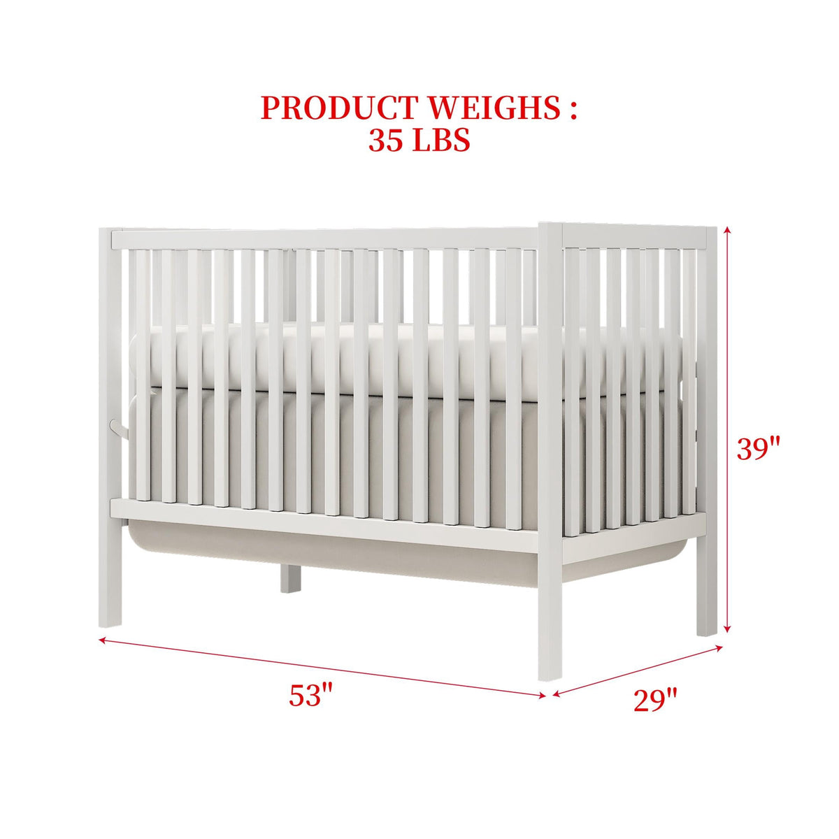 iRerts 5 In 1 Convertible Baby Crib, Wood Convertible Crib Toddler Bed with Wood Legs, Converts from Baby Crib to Toddler Bed, Fits Standard Full-Size Crib Mattress, Easy to Assemble, Black